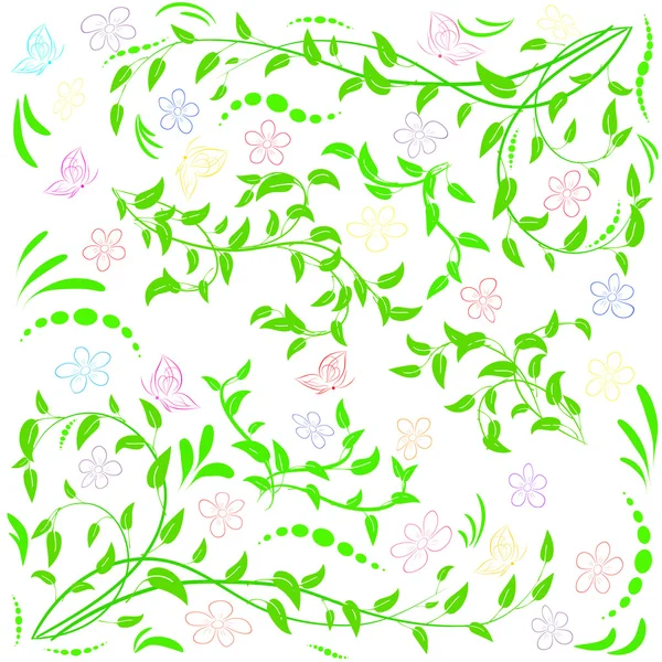 Green leaves with abstract swirls