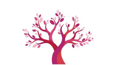 Zarif Eğri Dallı Sanatsal Pembe ve Kırmızı Hayat Ağacı Resimleri