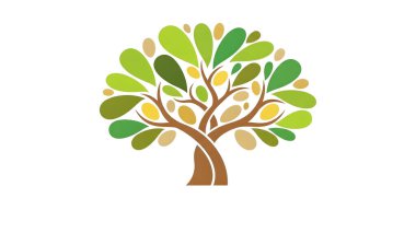 Canlı Yeşil ve Altın Meyveli Sanatsal Zeytin Ağacı Çizimi