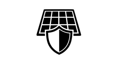 Güneş Paneli ve Kalkan Silueti Yenilenebilir Enerji Güvenliği ve Korunabilir Güç Sistemleri Vektör Simgesi Sunar