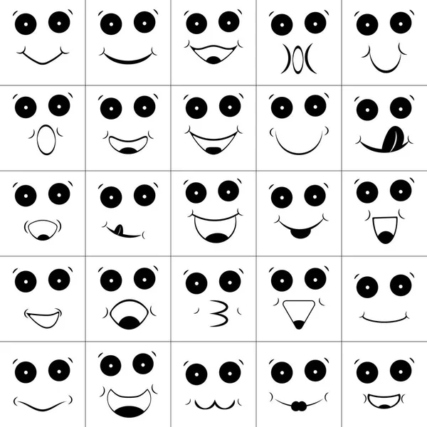 Zestaw Kolekcja Uśmiechów Emotikony Emoji Tylko Oczy Usta Czarne Sylwetki — Wektor stockowy
