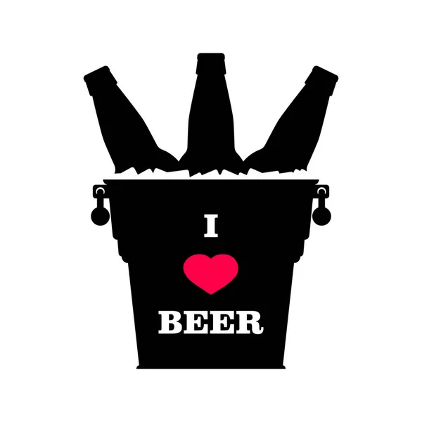 Uwielbiam Slogan Piwo Metalowym Wiadrze Pełnym Lodu Butelkami Piwa Czerwonym — Wektor stockowy