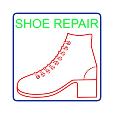 Bir kadın çizmesinin taslağı. Ayakkabı tamircisinin logosu, atölye tamircisi. Pano, afiş, el ilanı, poster ve diğer kullanım alanları için tasarım ögesi. 