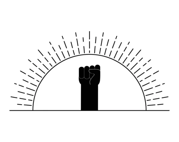 Dibesarkan Tangan Tinju Dan Matahari Simbol Protes Demonstrasi Pertarungan Dan - Stok Vektor