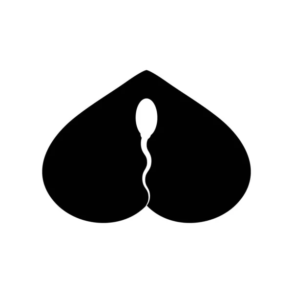 Spermatozoon Innerhalb Eines Herzsymbols Logo Schwarze Silhouette Auf Weißem Hintergrund — Stockvektor