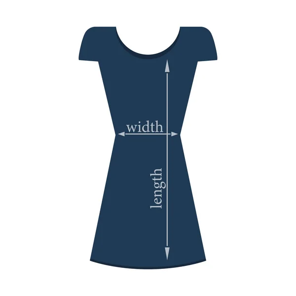 Bir Kadın Elbisesi Silueti Boyutları Genişliği Uzunluğu Yüksekliği Okları Zole — Stok Vektör