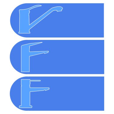 Vektör simgeleri, mutfak ve banyo için musluk logoları. Yazı tahtası, isim levhası ve yazı veya yazma alanı olan diğer kullanım alanları için tasarım. Çizgi çizme. İzole edilmiş dış hat vektör simgeleri.