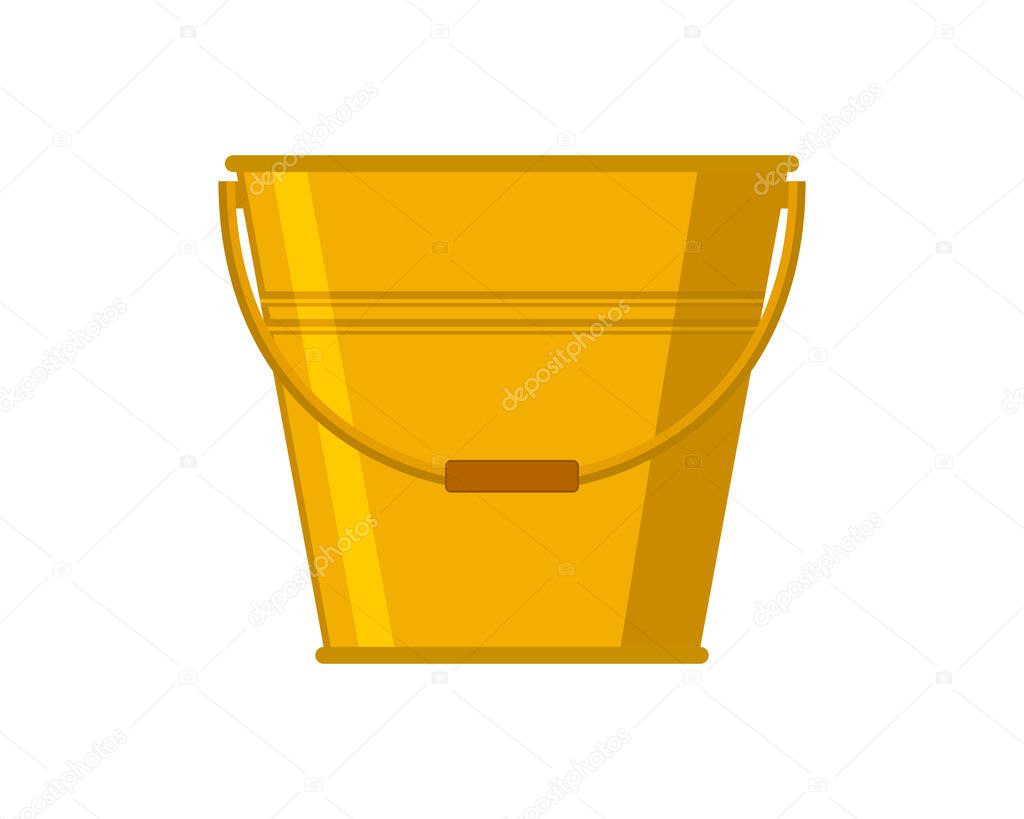 Golden bucket. Vector icon, isolated on white background. 
