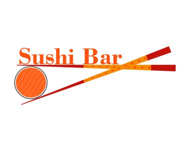 Suşi bar logosu. Çubuklu ve suşili vektör çizimi. 