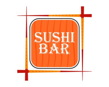 Suşi bar logosu. Çubuk çerçeve ve suşi rulosu ile vektör illüstrasyonu. 