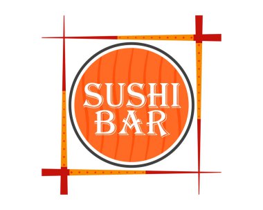 Suşi bar logosu. Çubuk çerçeve ve suşi rulosu ile vektör illüstrasyonu. 