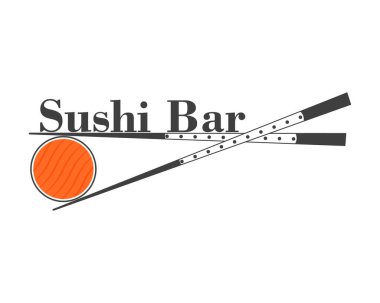 Suşi bar logosu. Çubuklu ve suşili vektör çizimi. 