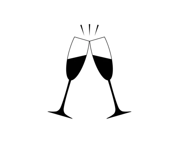 Due Bicchieri Vino Icona Clink Salute Brindisi Schema Vettoriale Illustrazione — Vettoriale Stock