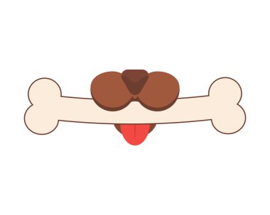 Köpek kemiği logosu. Ağzında uzun bir kemik olan bir köpek. Temiz beyaz arkaplanda vektör ortamı.