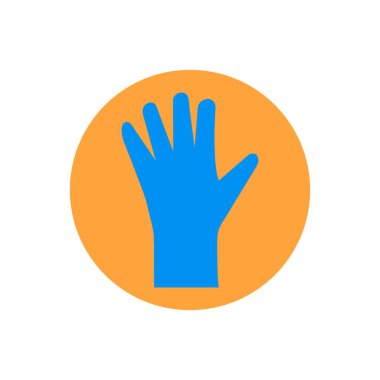 Tıbbi lateks eldiven. Vektör yuvarlak ikon, mavi siluet. Clipart, boş beyaz arkaplan üzerindeki illüstrasyon.