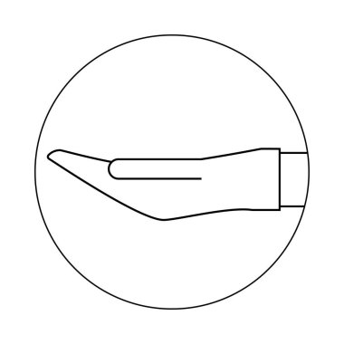 Eldivenli el. Yuvarlak simge. Vektör klipsi. Boş beyaz arkaplanda taslak çizimi. Yan görünüm.