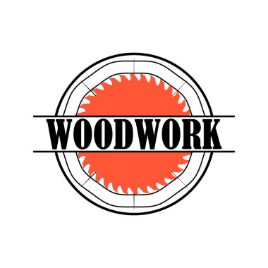 Testere amblemi logosu. Marangozluk, marangozluk, oduncu, marangozluk, kereste fabrikası. Beyaz arkaplanda izole edilmiş bir klipName.