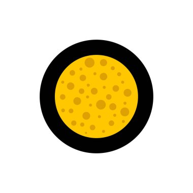 Yuvarlak siyah bir ikonda delikleri olan yuvarlak sarı bir peynir parçası. Üst Manzara. Vektör çizimi. Tırman ve çizim.