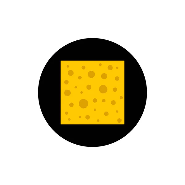 丸みを帯びた黒のアイコンの穴を持つチーズの正方形の黄色の部分 ベクトルイラスト 切り抜きと描画 — ストックベクタ