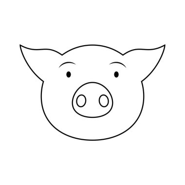 Kafasında şirin bir domuz resmi ve logosu var. Doğrusal ve ana hatlı vektör karikatür çizimi. Beyaz arkaplanda tırman ve çizim yap.  
