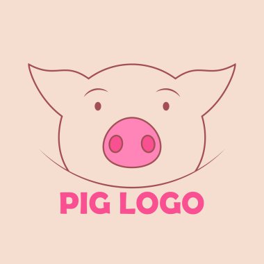 Kafasında şirin bir domuz resmi ve logosu var. Doğrusal ve ana hatlı vektör karikatür çizimi. Pembe arkaplanda tırman ve çiz.  