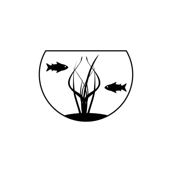 Aquarium Icon Fishes Vector Silhouette Clipart Drawing Isolated Illustration White — Stock Vector