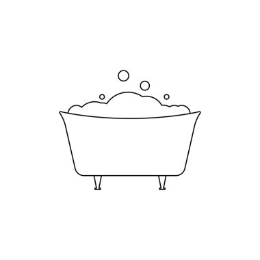 Köpüklü ve köpüklü küvet çizgisi ikonu. Doğrusal ve ana hatlı vektör dağılımı ve çizimi. İzole illüstrasyon. 