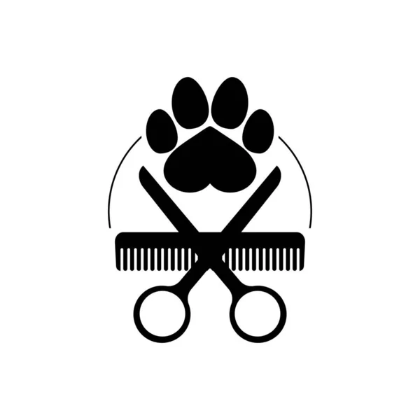 Dog Grooming Logo Design Template Dog Pawprint Comb Scissors Vector — Stock Vector