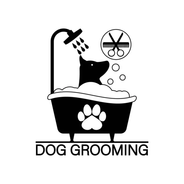 Modèle Logo Toilettage Pour Chien Chien Lave Dans Baignoire Clipart — Image vectorielle