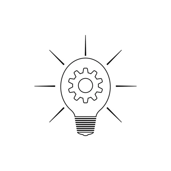 Innovation Icon Light Bulb Cogwheel Vector Clipart Drawing Linear Outline — Stock Vector
