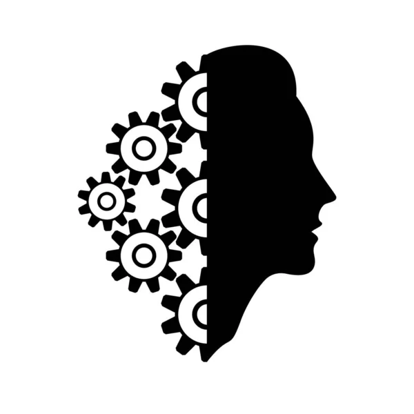 一个带齿轮的女人的头部轮廓 矢量倾向和绘图 黑白孤立的图解 — 图库矢量图片