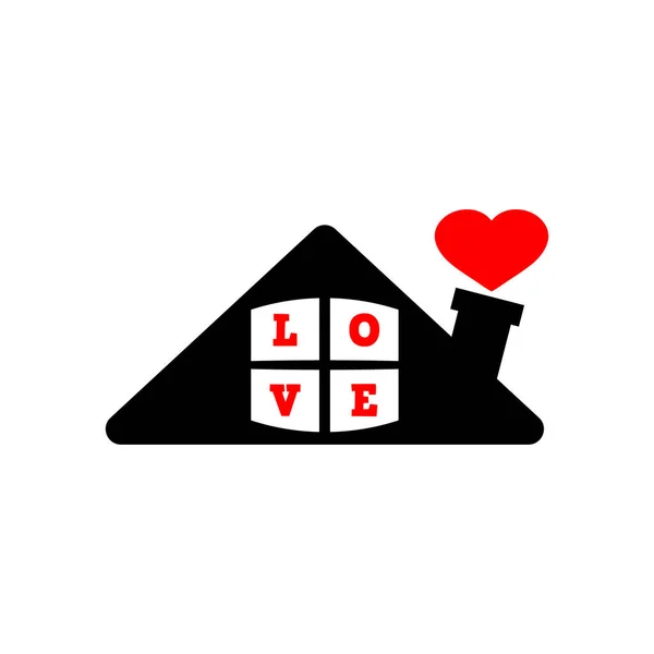 Sinal Coração Com Telhado Amor Inscrição Casa Com Ícone Vermelho — Vetor de Stock