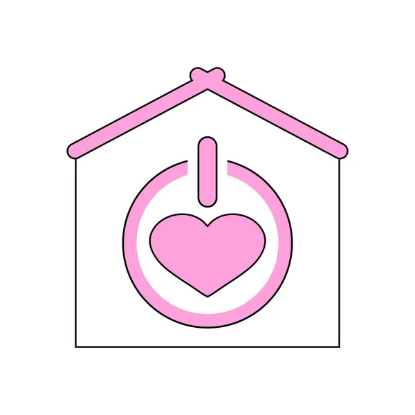 Love Home Logo Icon Template Design Heart Power Button Pink — Stock Vector