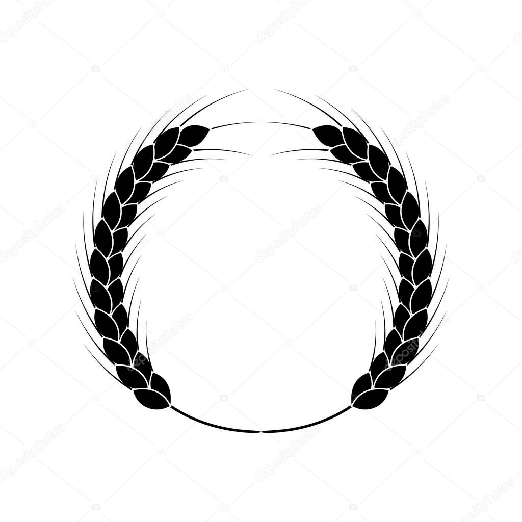 Wheat wreath. logo and icon with grain spikes. Black and white vector clipart and drawings. Silhouette.