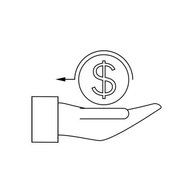 Ashback ikonu, para iadesi, para iadesi. Beyaz arkaplanda çizgi ve dış hat vektör çizimi, sembol.