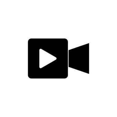 Video vektör simgesini içinde video kamera ve üçgen olan basit bir şekilde oynat. Silüet izole vektör simgesi. 