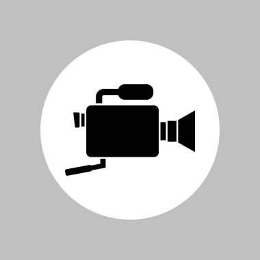 Video kamera yuvarlak ikonu. Beyaz çemberdeki siyah siluet. İzole vektör sembolü. 