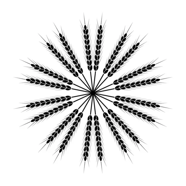 Круглый Пшеничный Венок Орнамент Черно Белый Силуэт Дизайн Шаблона Упаковки — стоковый вектор