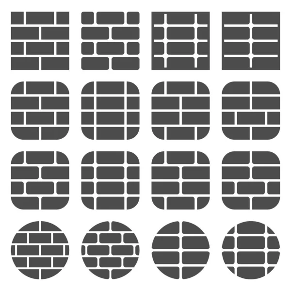 Set Icone Rotonde Quadrate Muro Mattoni Illustrazioni Vettoriali Isolate Sfondo — Vettoriale Stock