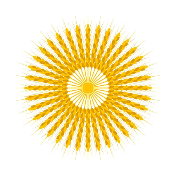 Yuvarlak buğday çelengi ve süs. Paketler, etiketler, baskılar ve diğer fikirler için tasarım şablonu. Vektör illüstrasyonu ve çizimi.