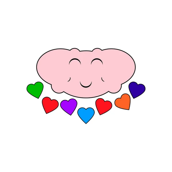 Χαριτωμένο Ροζ Σύννεφο Κινουμένων Σχεδίων Πολύχρωμο Ρίψη Καρδιές Και Αστείο — Διανυσματικό Αρχείο