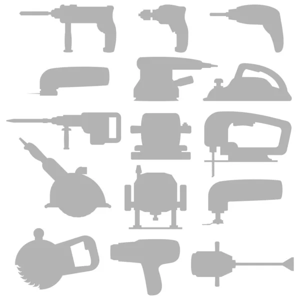 Ensemble Icônes Outils Électriques Industriels Pour Fond Avec Des Silhouettes — Image vectorielle