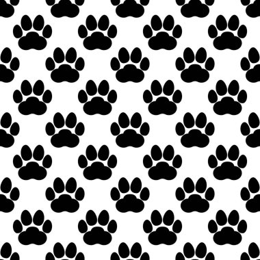 Büyük pençe izi, kusursuz tekrarlayan desen. Kedi ya da köpek ayak izleri. Vektör illüstrasyonu ve arkaplan. 