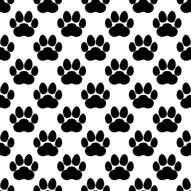 Big paw print seamless repeating pattern. Cat or dog footprints. Vector illustration and background.  clipart