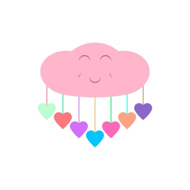 Sevimli pembe karikatür karikatür, renkli kalpler ve çocuk odası dekorasyonu, kart, iç mekan, hatıra defteri ve diğer tasarım fikirleri için komik bir yüz. Vektör çizimi.