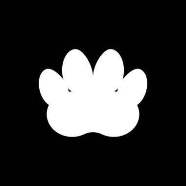 Tüm hayvan pençesi beyaz siluet baskısı. Vektör çizimi. Siyah arkaplanda izole.