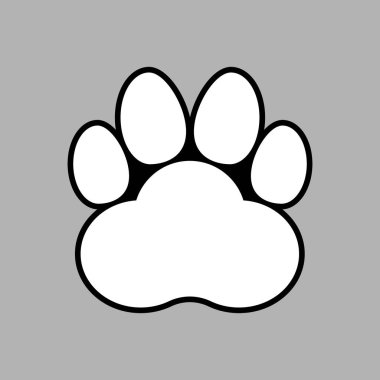 Büyük siyah beyaz pençe izi. Hayvan teması. Vektör şablonu. İzole illüstrasyon ve çizim. 