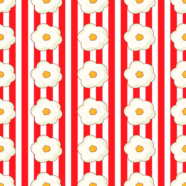 Popcorn background with red and white stripes. Seamless and repeating pattern. Editable objects in the template. Vector illustration.