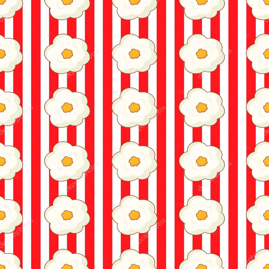 Popcorn background with red and white stripes. Seamless and repeating pattern. Editable objects in the template. Vector illustration.