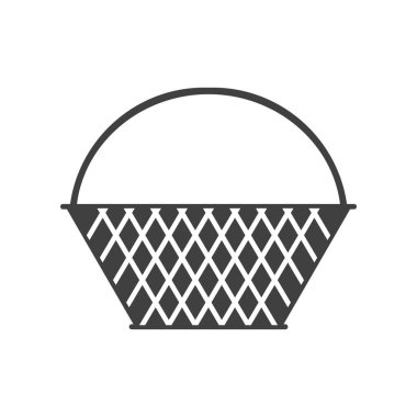 Hasır depolama sepeti. Boş arkaplanda vektör çizimi. İzole edilmiş siyah beyaz siluet.